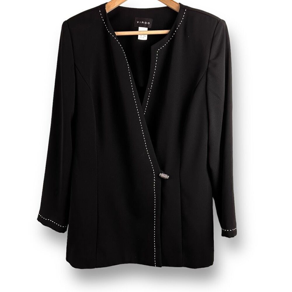 Virgo Women's 14 Longline Evening Blazer Jacket Black White Contrast Stitching